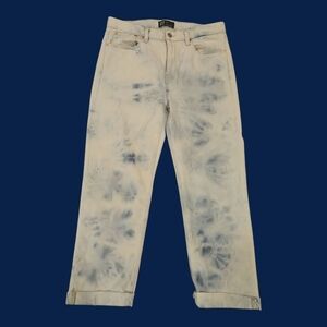 GAP SZ 6/28 BOYFRIEND Raw Hem Tie Dye Bleached Mid Rise Crop Stretch Jean